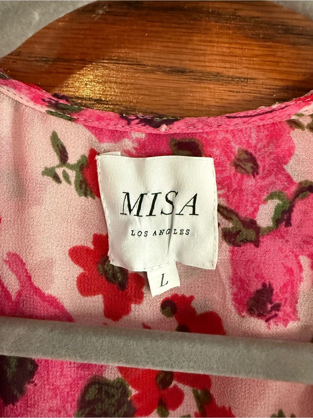 MISA Samantha Dress Flowy Floral Midi Ruffle Long Sleeve V Neck US L - Picture 5 of 15